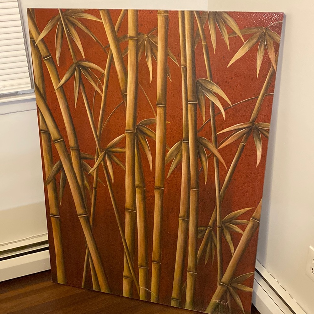 Large Bamboo Painting - warm tones, perfect for dark or light furniture.